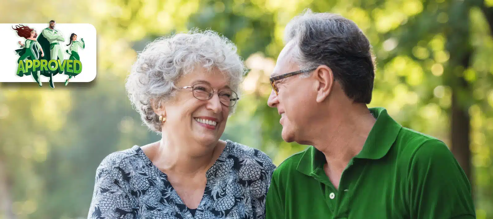 a man and woman smiling in retirement